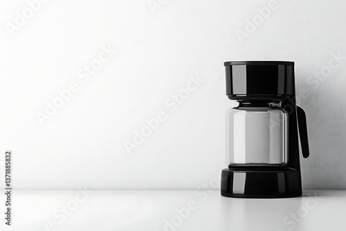 Black coffee machine, product shot, on white table with simple background for product