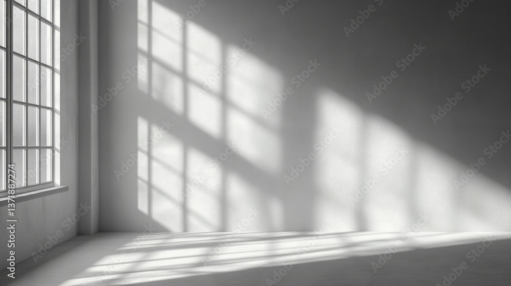 Light streams through a gridded window into an empty room Light streams through a gridded window into an empty room
