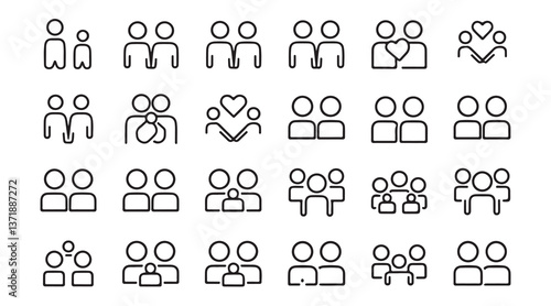 Minimalist Line Icons of People and Social Interactions