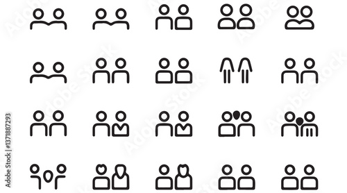 Minimalist Line Icons of People and Social Interactions