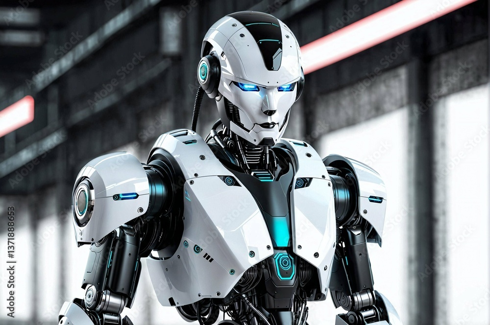 A robot with red eyes and a white face A robot with red eyes and a white face