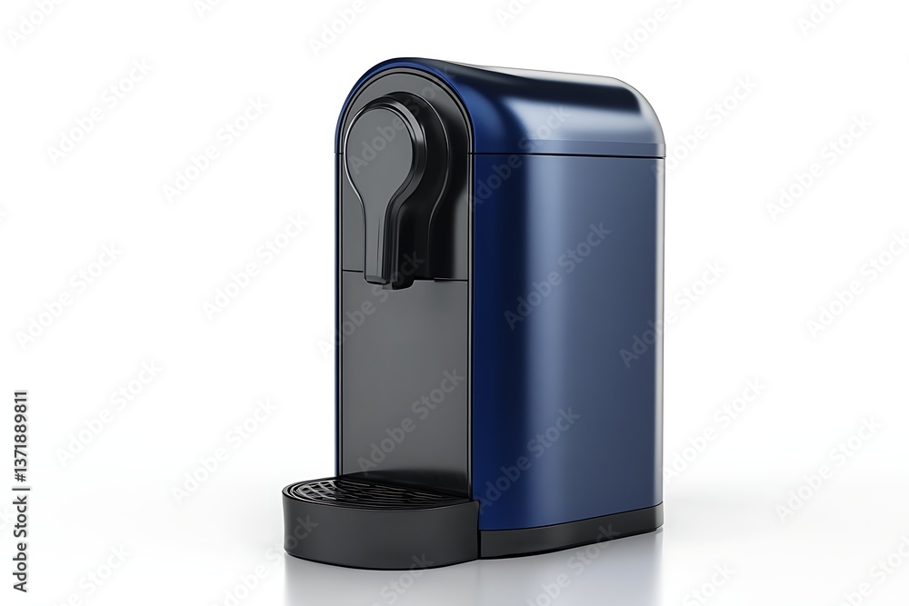Blue coffee machine isolated, white background, modern design for home or office Blue coffee machine isolated, white background, modern design for home or office