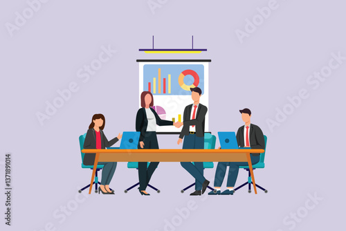 Business approval meeting. Agreement Business Concept. Colored flat vector illustration isolated