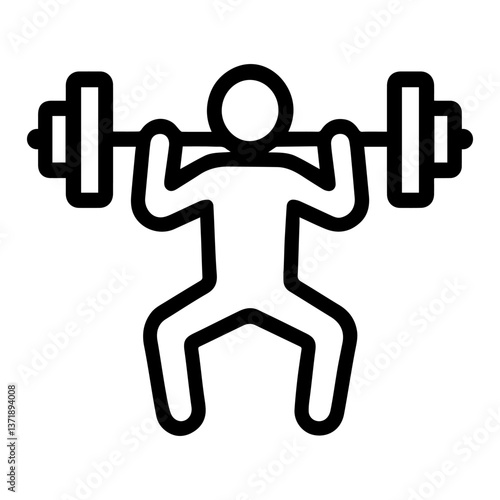 Weightlifting Exercise Fitness Icon, athlete performing weighted barbell squat exercise