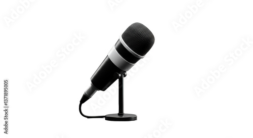 Isolated Black Microphone on Stand Professional Recording Equipment