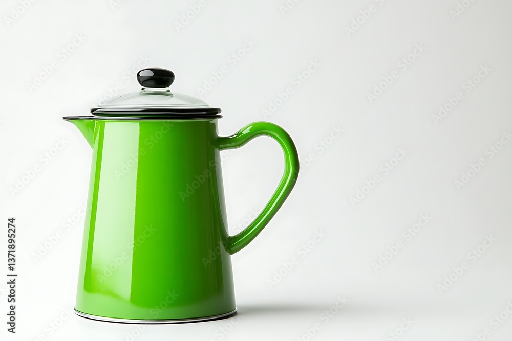 Obraz premium Green coffee pot on a white background, modern kitchenware for brewing coffee at home