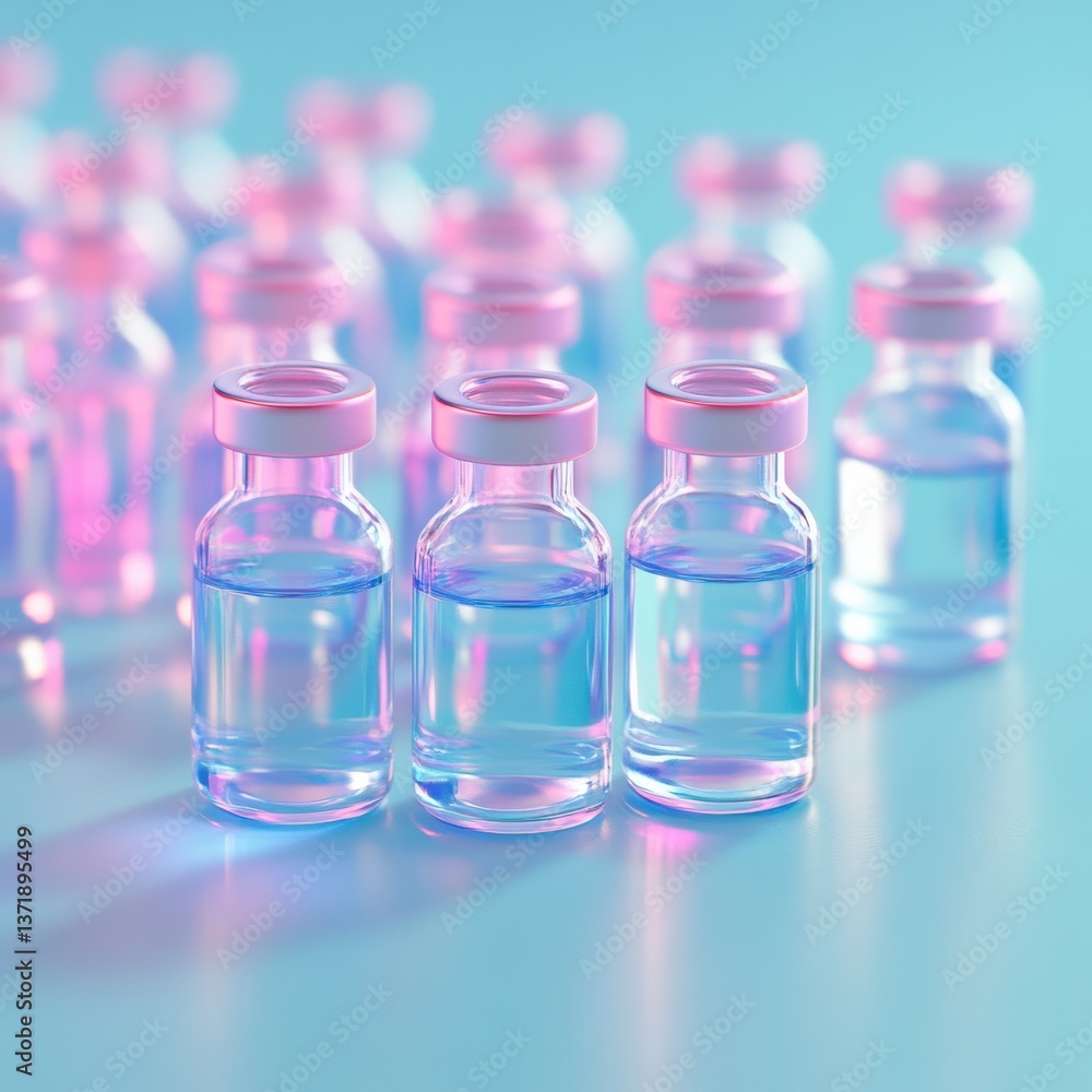 Glass bottles with liquid on blue Glass bottles with liquid on blue