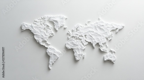 Fototapeta Naklejka Na Ścianę i Meble -  White textured world map on white