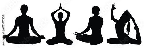 Woman yoga meditation icon collection. Flexibility stretching, meditating, yoga symbol. Vector Illustration.