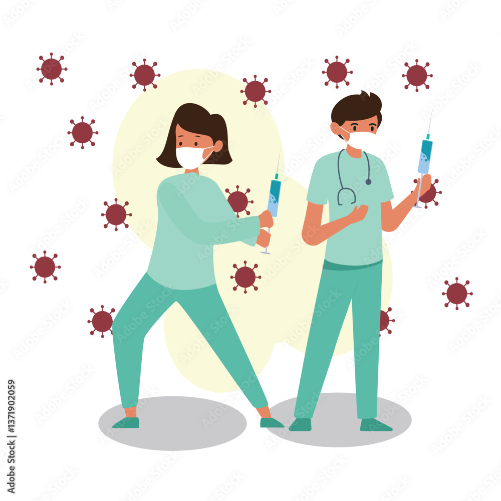 Healthcare workers administering vaccines amid viral infection Healthcare workers administering vaccines amid viral infection