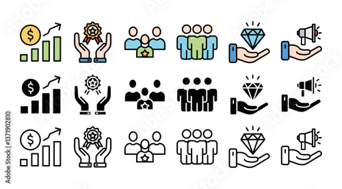 USP icon set with multiple style unique sale proportion with icon of unique, sale, consumer, benefits, branding, and marketing
