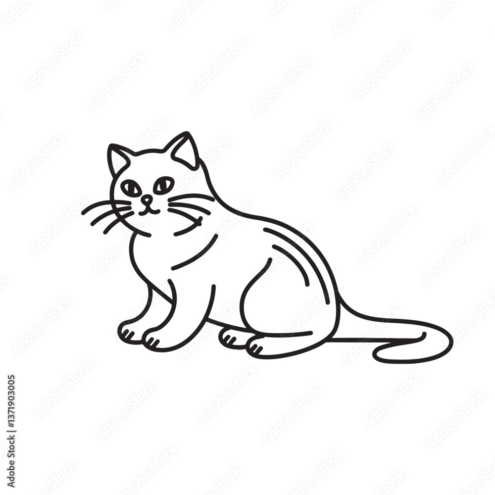 Fototapeta premium Cat line art isolated flat vector illustration on white background.