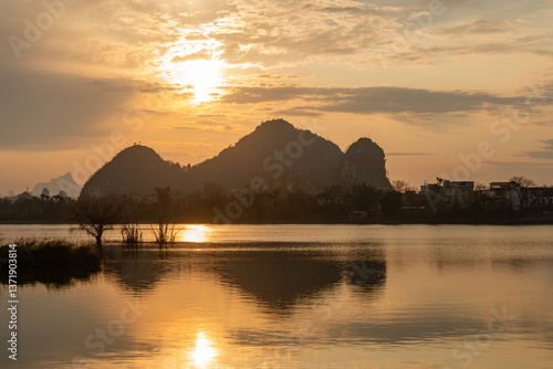 Celestial Dawn on Li River: Golden Mist Rising Between Emerald Karst Peaks – Guilin's Living Watercolor Masterpiece