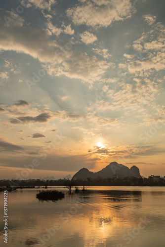 Celestial Dawn on Li River: Golden Mist Rising Between Emerald Karst Peaks – Guilin's Living Watercolor Masterpiece