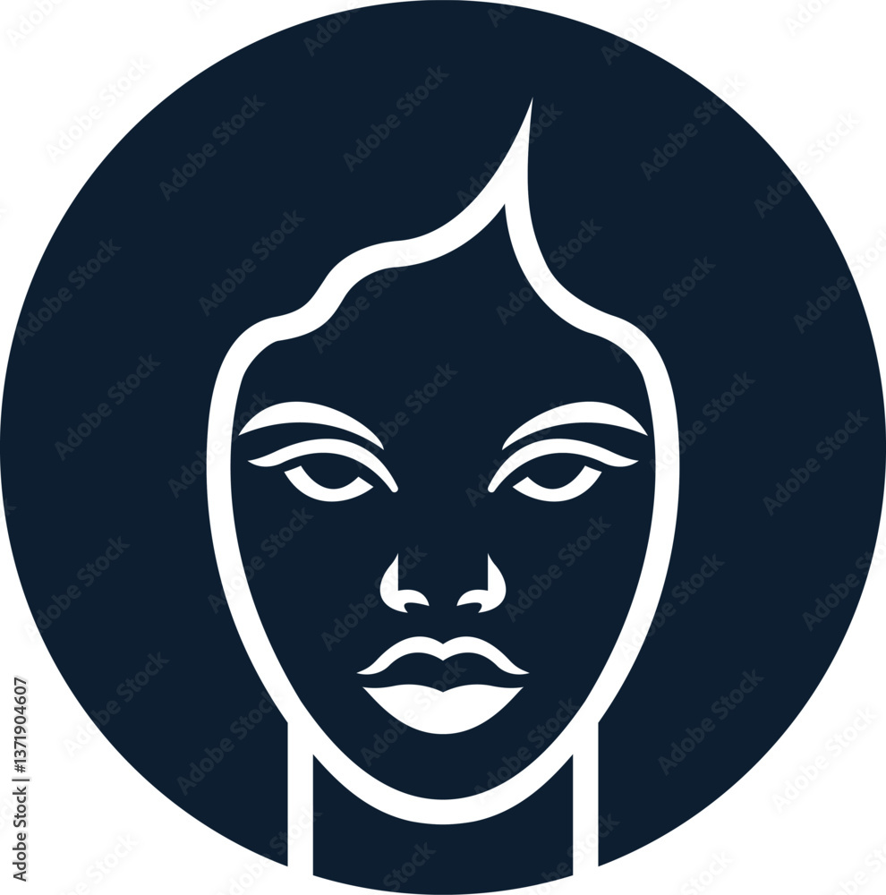 a woman's face in a circle with a black background a woman's face in a circle with a black background