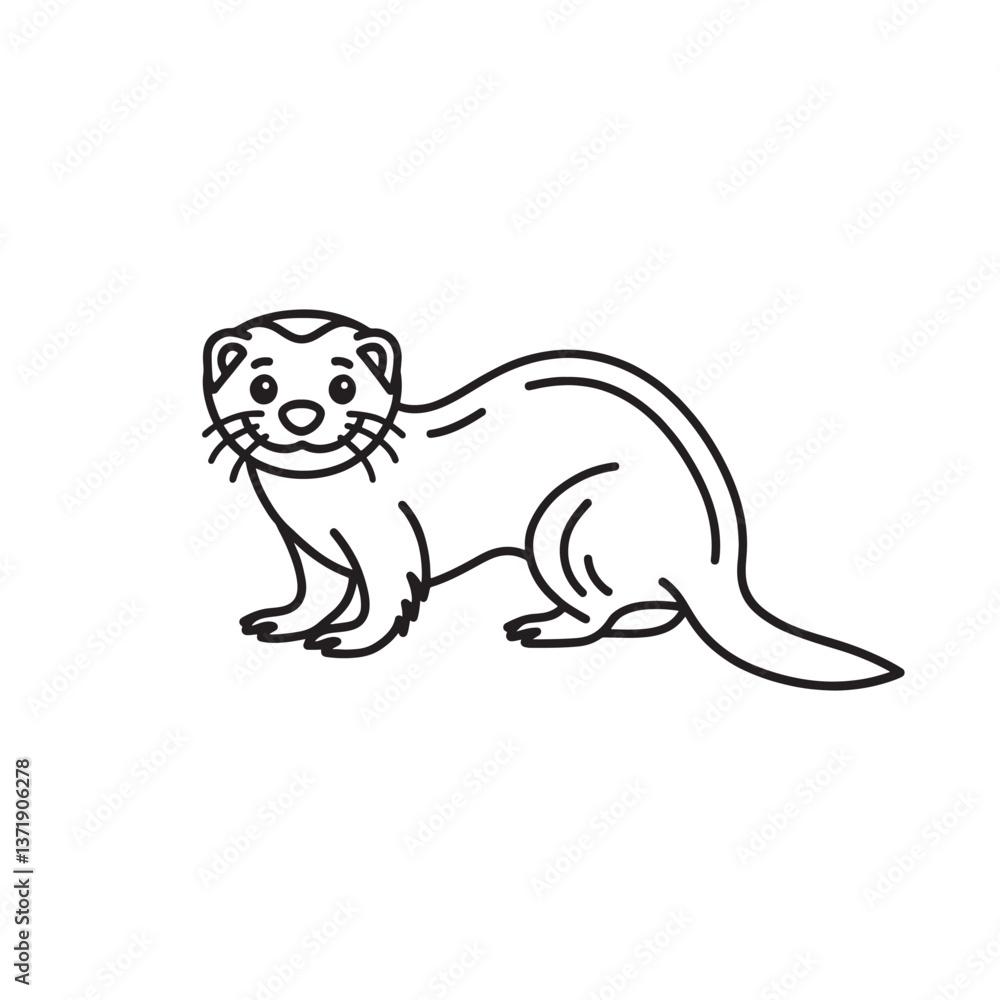 Fototapeta premium Ferret animal line art isolated flat vector illustration on white background.