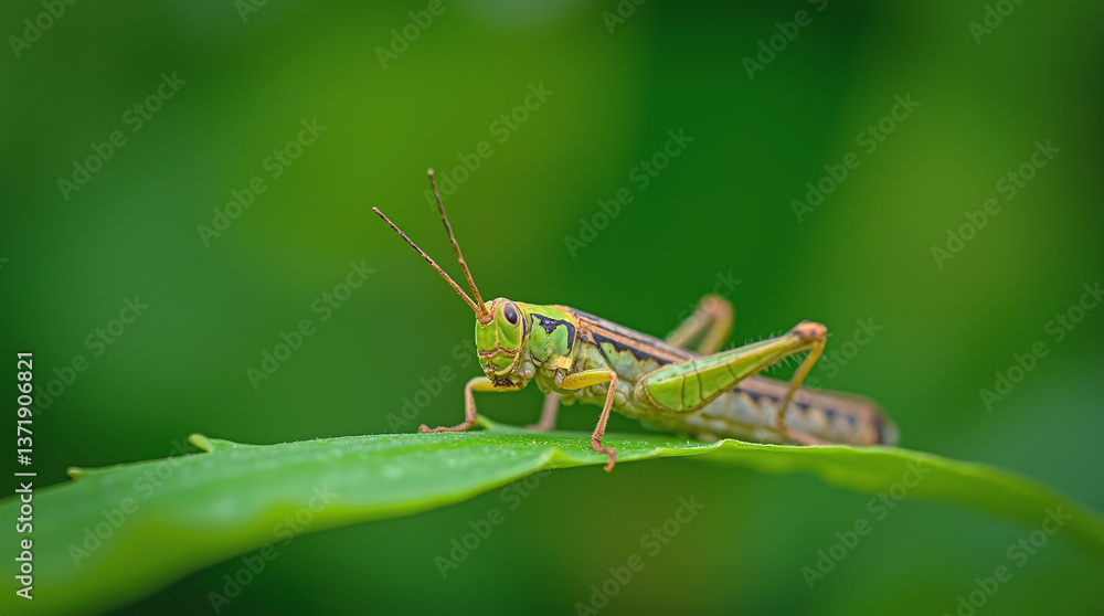 Grasshopper Insect Sitting on a Leaf, Macro Nature Photography Grasshopper Insect Sitting on a Leaf, Macro Nature Photography