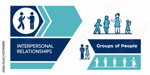 Illustration depicting interpersonal relationships and groups of people in a modern design