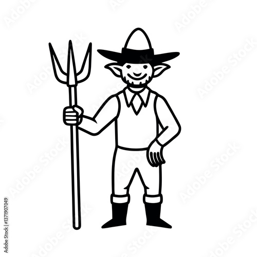 Happy goblin Farmer with Pitchfork