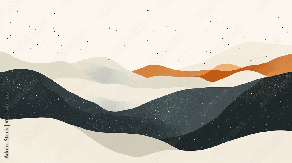Abstract Serene Landscape: Minimalist Hills and Subtle Stars Abstract Serene Landscape: Minimalist Hills and Subtle Stars