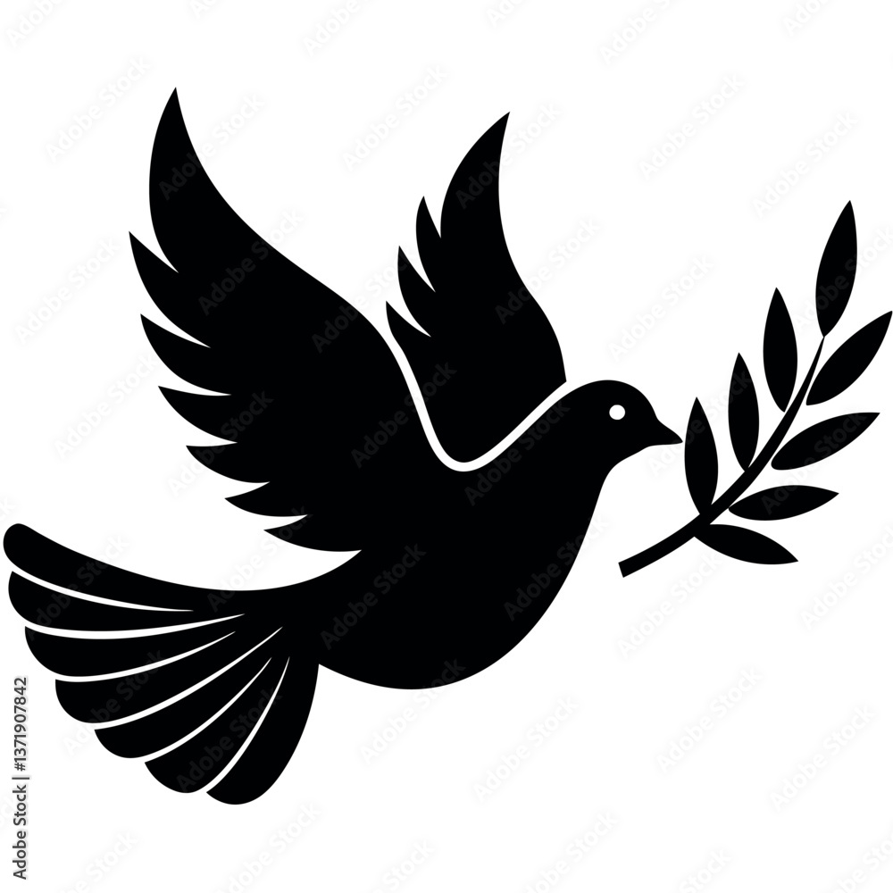 Fototapeta premium A flying-dove-carrying-an-olive-branch-in-its-beak. 