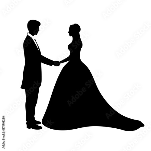 Silhouette of a bride and groom on their wedding day