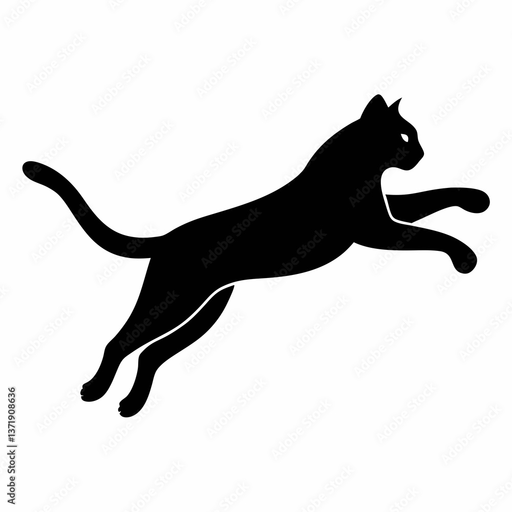 Silhouettes of a running dog and cat in a simple black illustration Silhouettes of a running dog and cat in a simple black illustration
