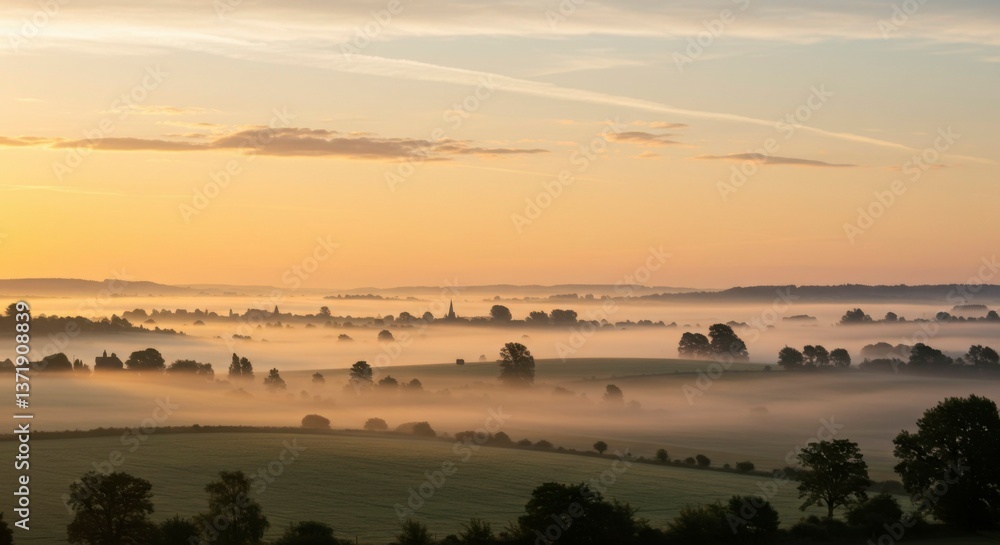 Fototapeta premium Misty Sunrise over a Valley