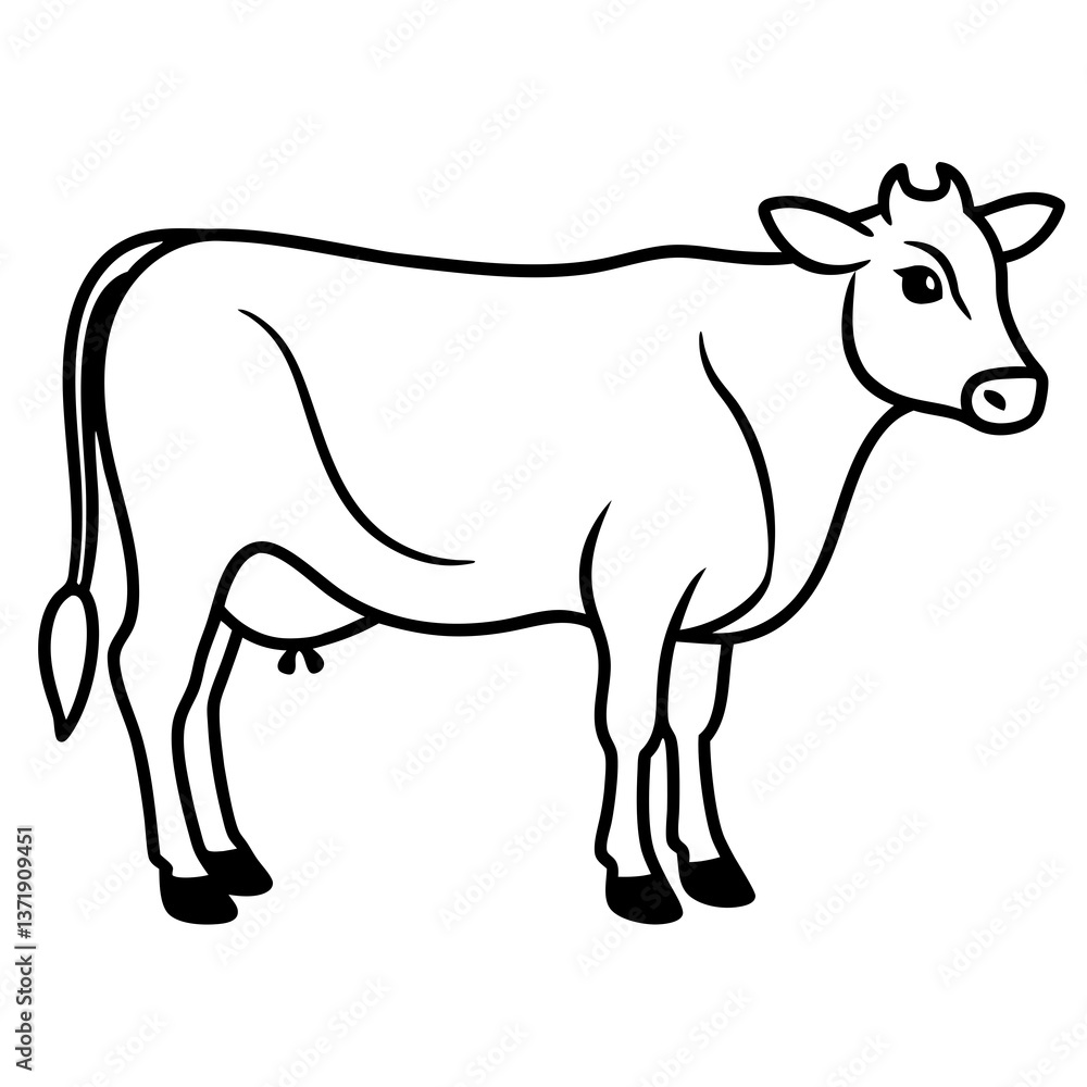 Cute black and white cartoon cow with calf on a farm Cute black and white cartoon cow with calf on a farm