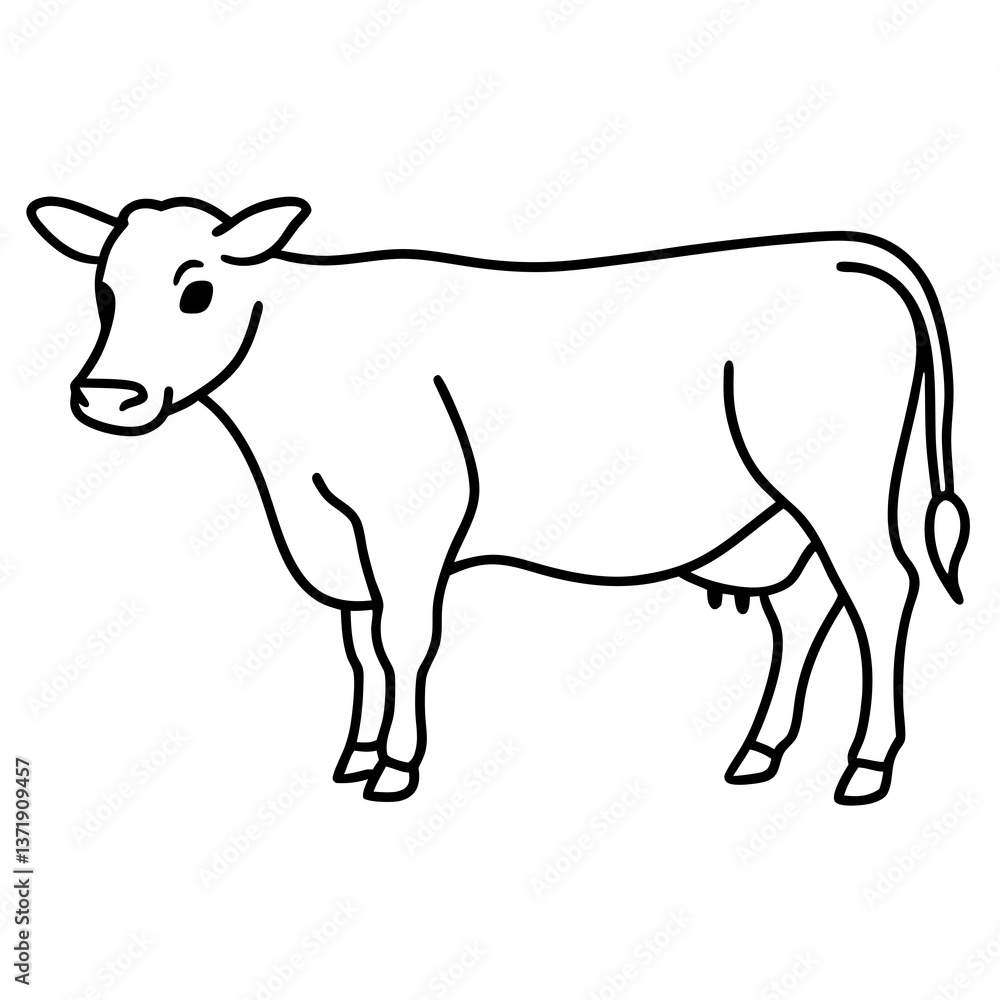 Cute black and white cartoon cow with calf on a farm Cute black and white cartoon cow with calf on a farm