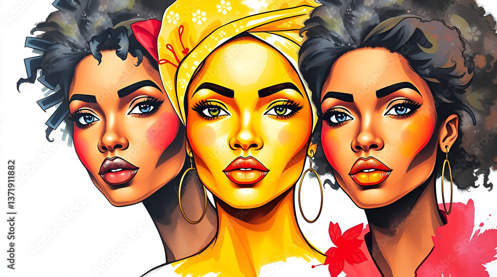Fototapeta premium An African Three Women, Women Day, freedom Day, Generative Ai