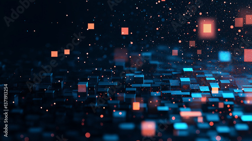 Digital Universe: An abstract depiction of interconnected data points and glowing squares, symbolizing the digital world's complexity and boundless potential, all in a futuristic aesthetic.