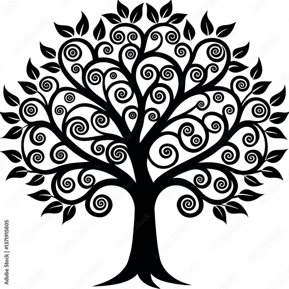 A tree-made-of-swirling-branches-and-leaves-formin. A tree-made-of-swirling-branches-and-leaves-formin.