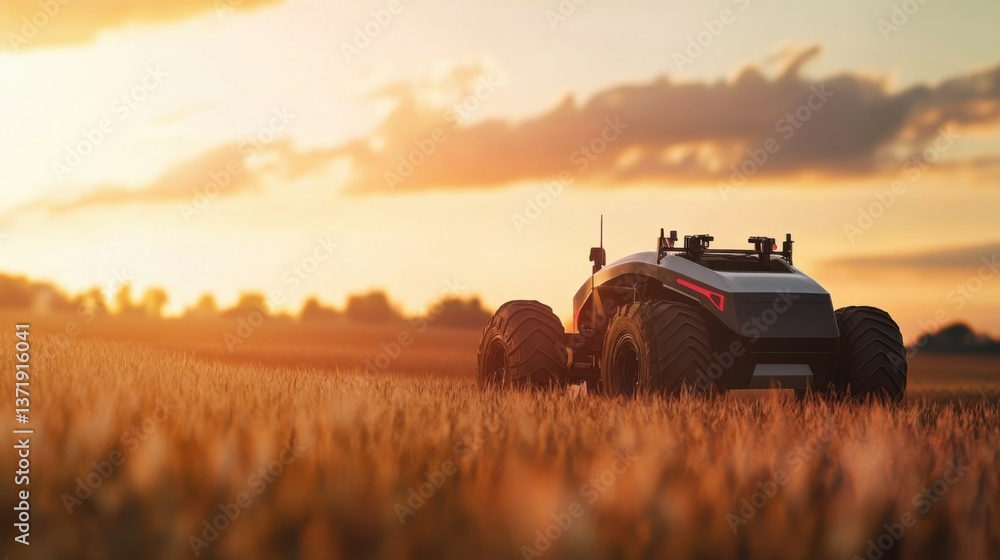 Fototapeta premium Autonomous robot conducting agricultural inspections in crop fields, high-tech robot analyzing soil and crop health for farming efficiency, High-tech style