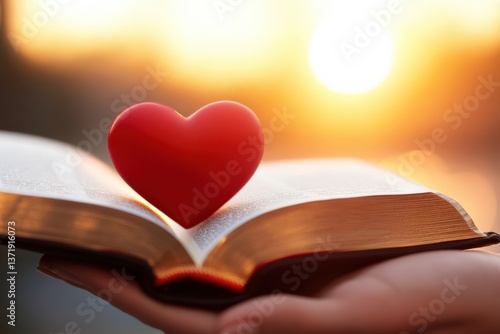 Open book with red heart