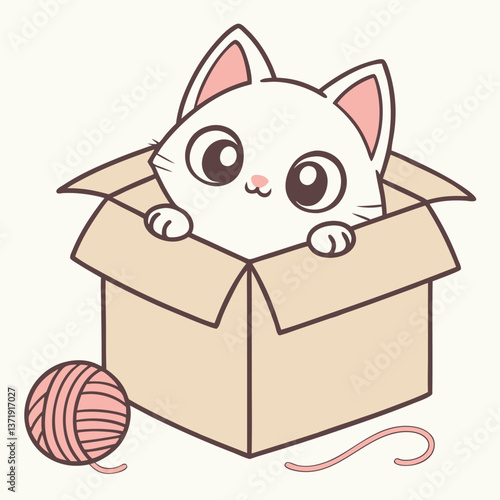 A wide eyed kitten peeking-out-of-a-cardboard-box 