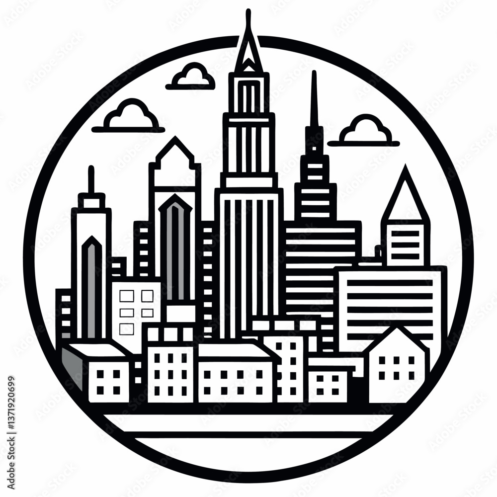 Obraz premium City-line-art-in-whit-background 