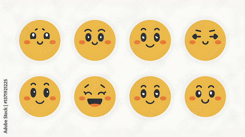 Fototapeta premium Cute cartoon emoji faces various expressions