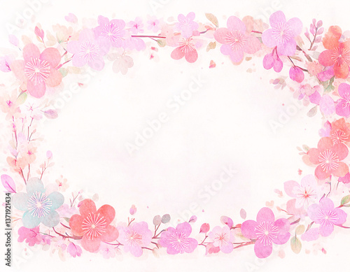 桜のフレーム　水彩イラスト	