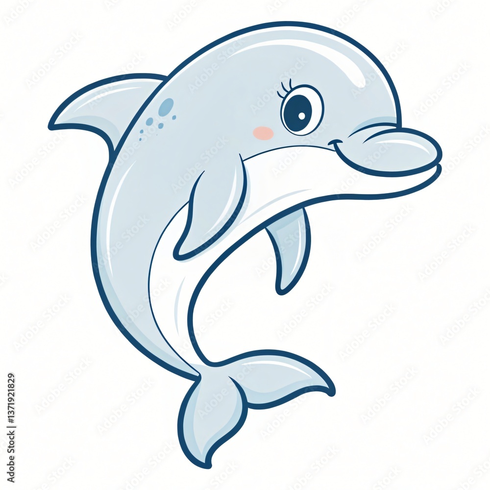 Fototapeta premium Adorable Cartoon Dolphin Illustration Leaping Aquatic Mammal Cute Marine Animal Design