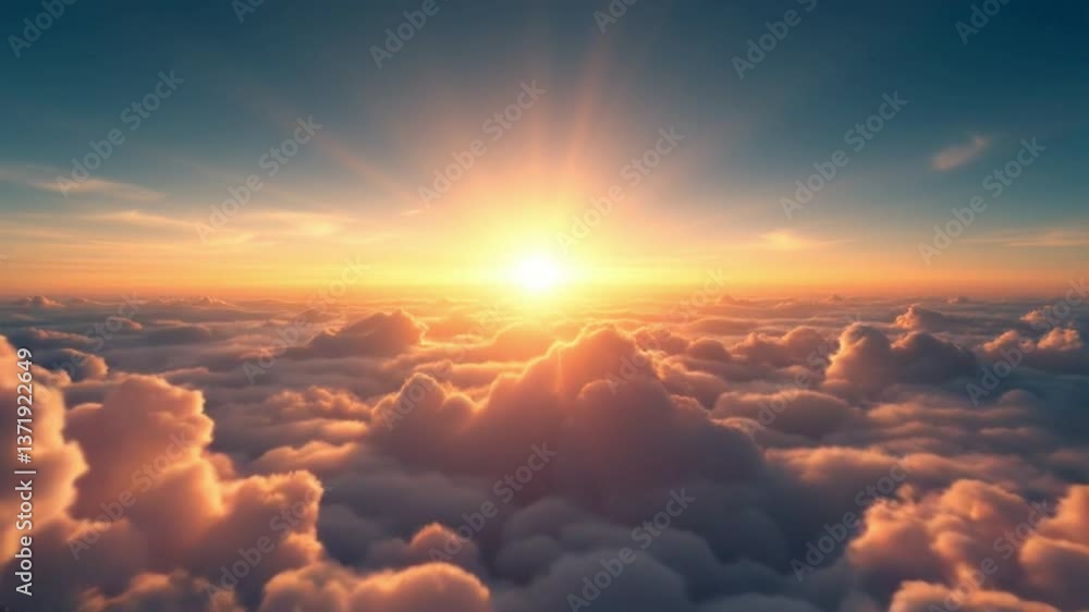 Peaceful sunrise above the clouds animation with warm golden light and soft sky gradients, perfect for inspirational, nature, dreamscape, or atmospheric video backgrounds and cinematic scenes
