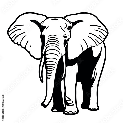 Elephant side view solid white background 