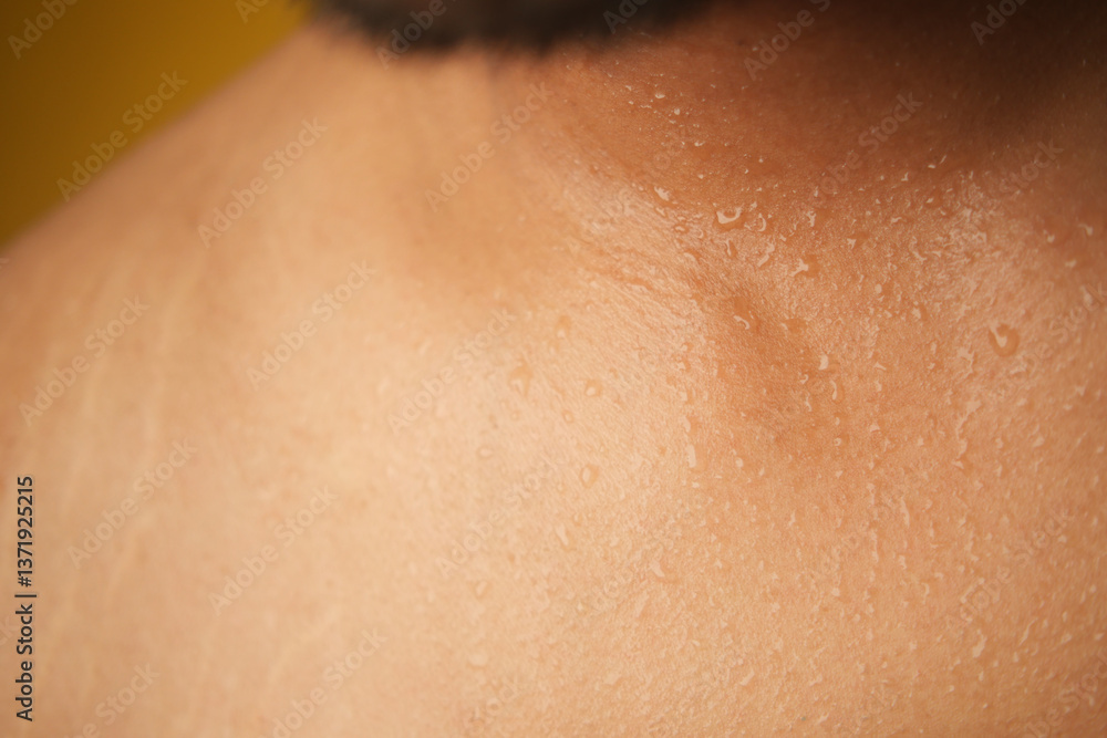 Fototapeta premium Close-up of shoulder skin with sweating after intense workout