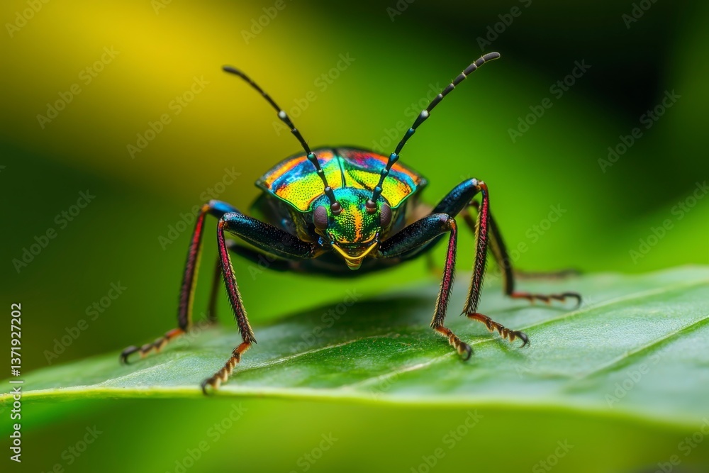 Colorful Beetle on Leaf with Vibrant Background and Detail Colorful Beetle on Leaf with Vibrant Background and Detail