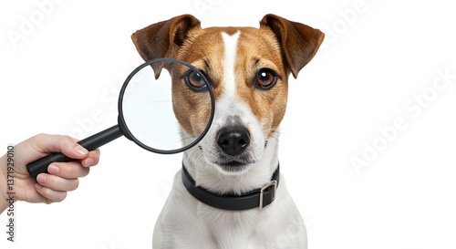 Jack Russell Terrier Dog Portrait – Curious Expression with Magnifying Glass, Veterinary Inspection