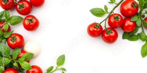 Wallpaper Mural White background, red tomatoes, white mozzarella, green basil border, organic, rustic Torontodigital.ca