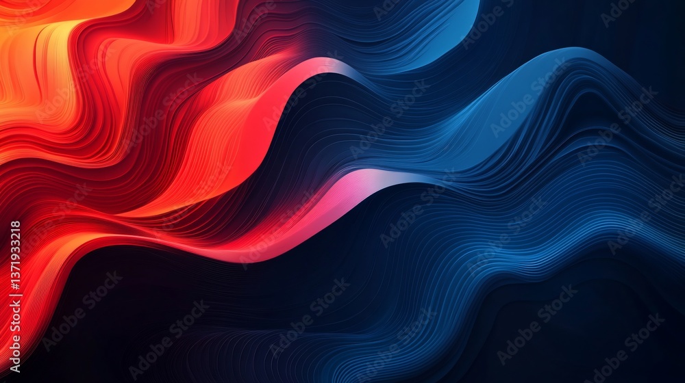 Abstract Fluid Waveform: Crimson and Cobalt Flow