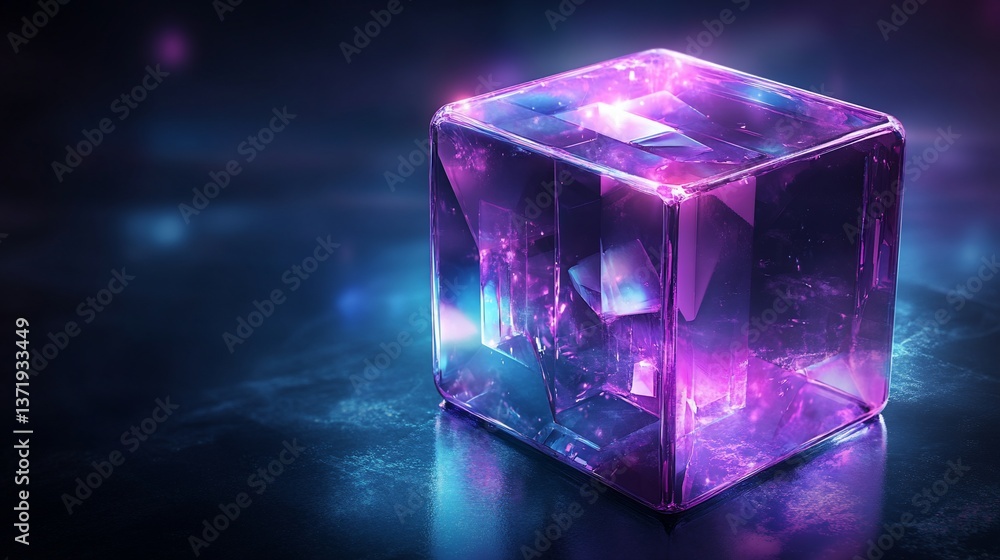 Luminous Purple Crystal Cube Abstract 3D Render Luminous Purple Crystal Cube Abstract 3D Render