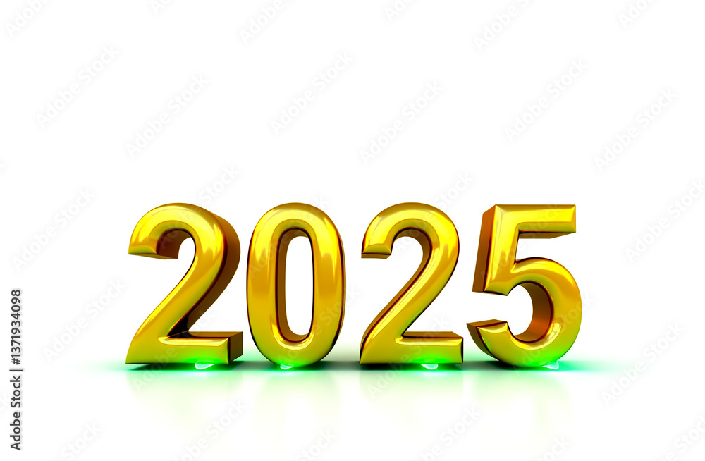 Golden 3D metallic New year 2025 isolated on a white background, 3D rendering of year 2025, Happy New Year 2025 on white background, New Year wallpaper Golden 3D metallic New year 2025 isolated on a white background, 3D rendering of year 2025, Happy New Year 2025 on white background, New Year wallpaper