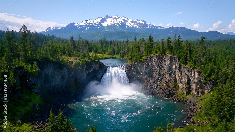 Fototapeta premium Majestic Waterfall with Mountain View.